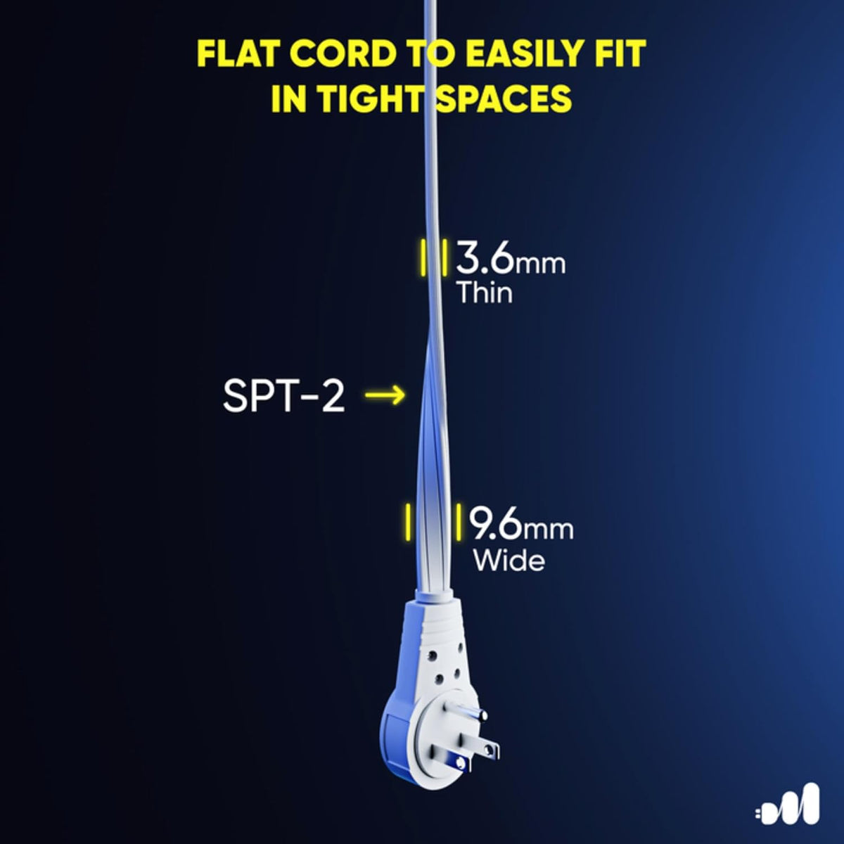 1 Ft UL 360° Rotating Flat Plug Extension Cord, 3-Outlet, 16/3 AWG
