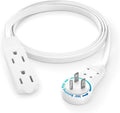 Cable 3 Ft 360° Rotating Flat Plug Extension Cord/Wire, 16 AWG Multi 3 Outlet Extension Wire, 3 Prong Grounded Wire - White - UL Certified