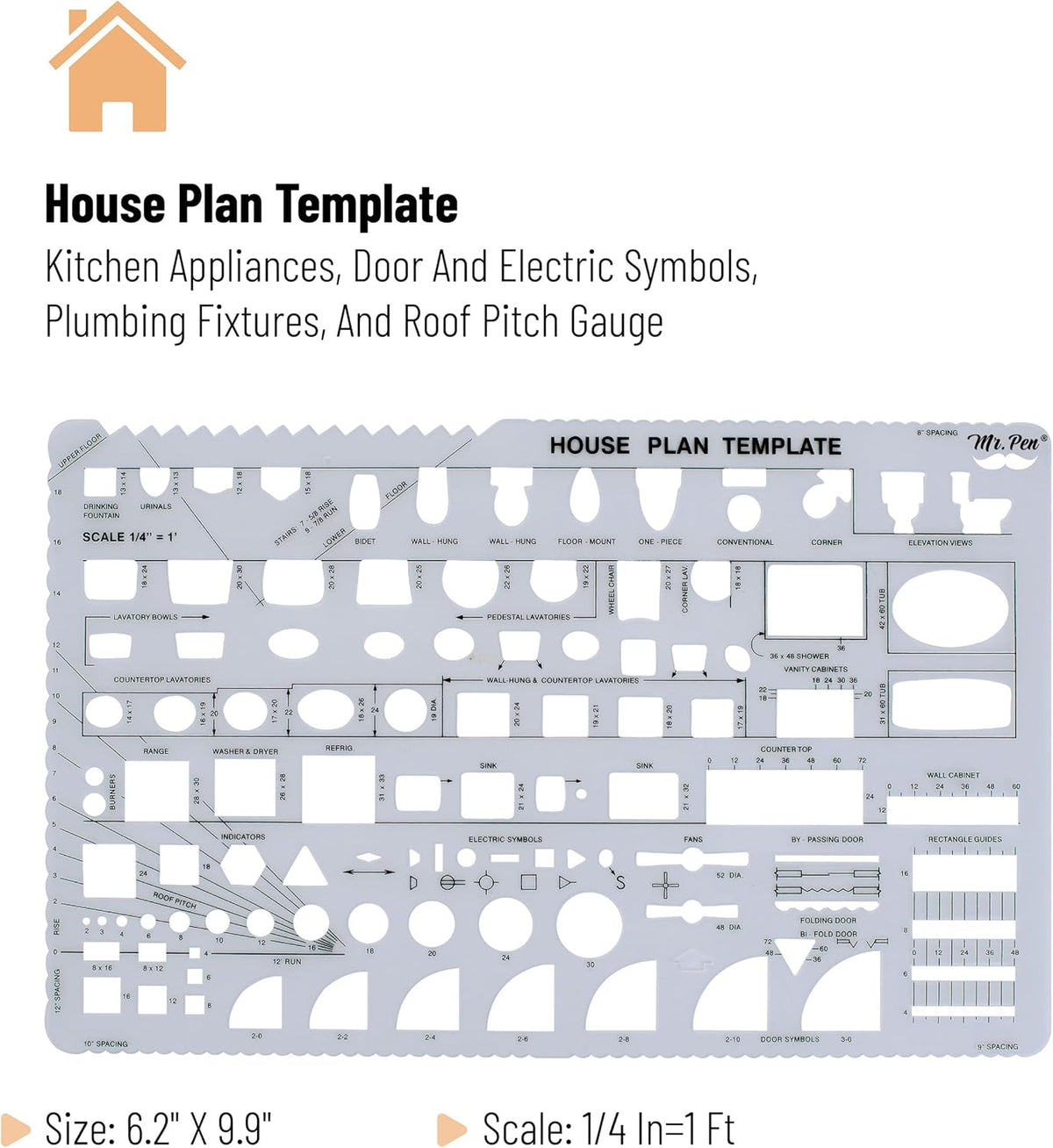 - House Plan, 3 Pcs, Interior Design and Furniture Templates | Clear Flexible Plastic, Drafting Tools, Ruler Shapes for Architecture, 1/4 Inch Scale, Kitchen, Bath, Bedroom, Office